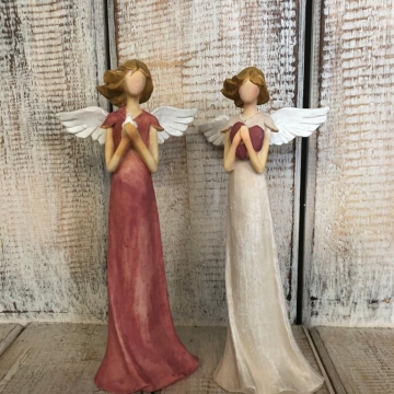 Anděl z polyresinu - růžové/ krémové šaty