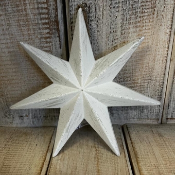Hvězda dřevěná bílá patina 3D závěs -střední