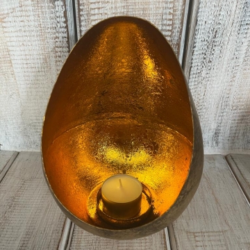 Kovový svícen vejce zlatavé-malé