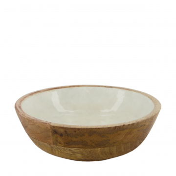 Miska dřevěná s keramickým vnitřkem bílá malá – pr.23/v.7cm