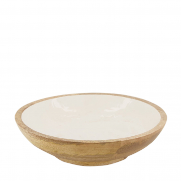 Miska dřevěná s keramickým vnitřkem bílá velká