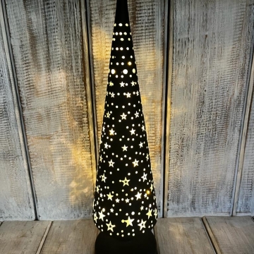 Skleněný svícen stromek černý LED