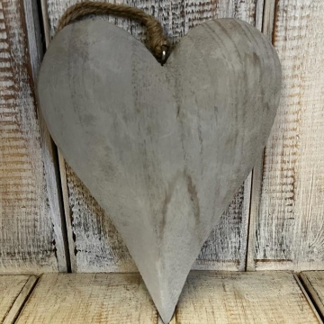 Srdce dřevěné šedá patina závěs-velké
